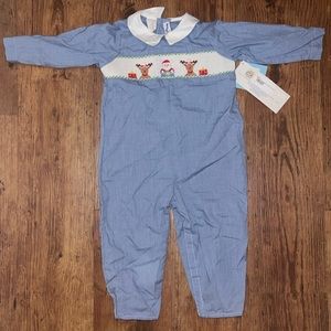 Christmas, Silly goose brand smocked outfit, 24 months